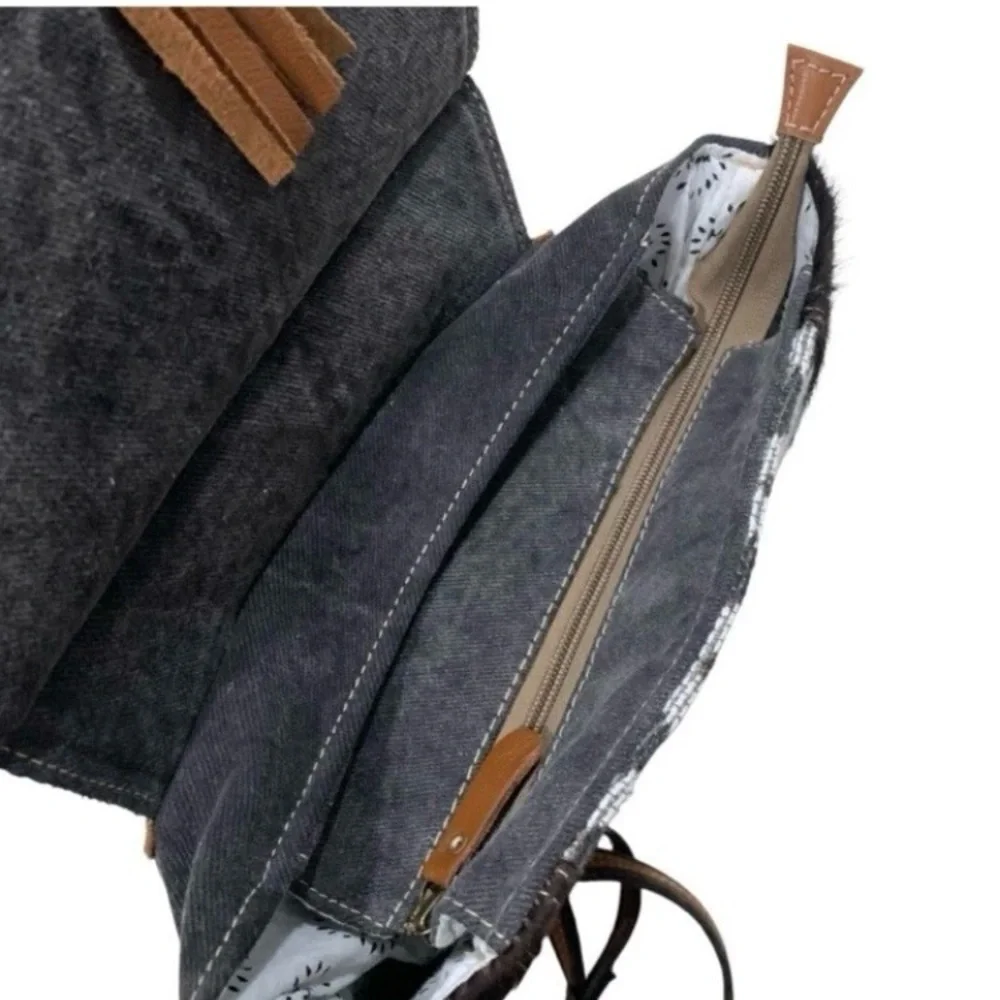 Myra Tapestry & Leather Cowhide Hair BACKPACK HANDBAG 12x13